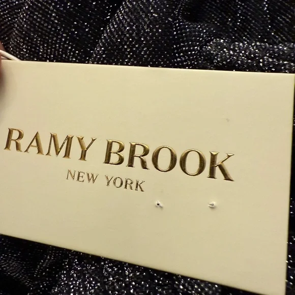 NWT Ramy Brook Pleated Athena Pants Black with Silver Metallic Knit Wide-Leg - Picture 7 of 8